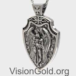 Saint Michael Archangel Shield Silver Necklace 0376