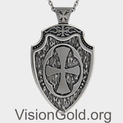 Saint Michael Archangel Shield Silver Necklace 0376