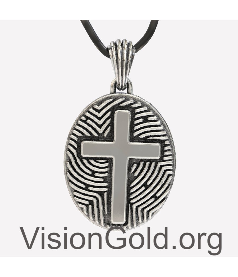 Men's Oval Cross Pendant Necklace 0377