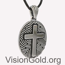 Men's Oval Cross Pendant Necklace 0377