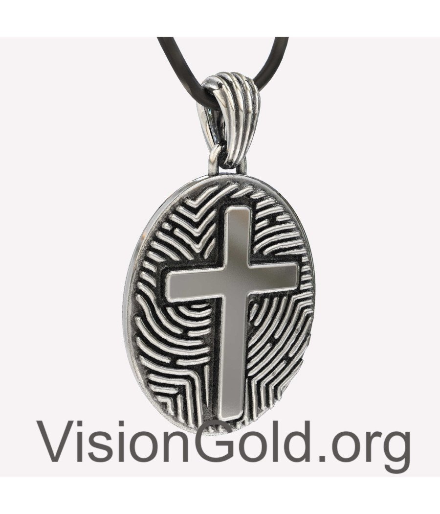 Men's Oval Cross Pendant Necklace 0377