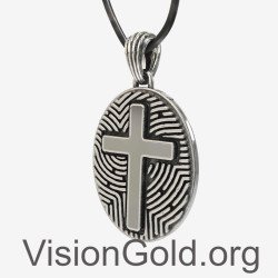 Men's Oval Cross Pendant Necklace 0377