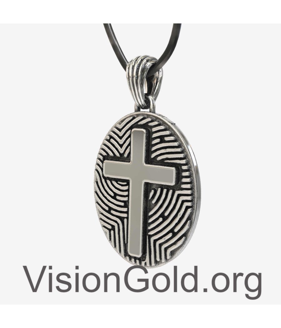 Men's Oval Cross Pendant Necklace 0377