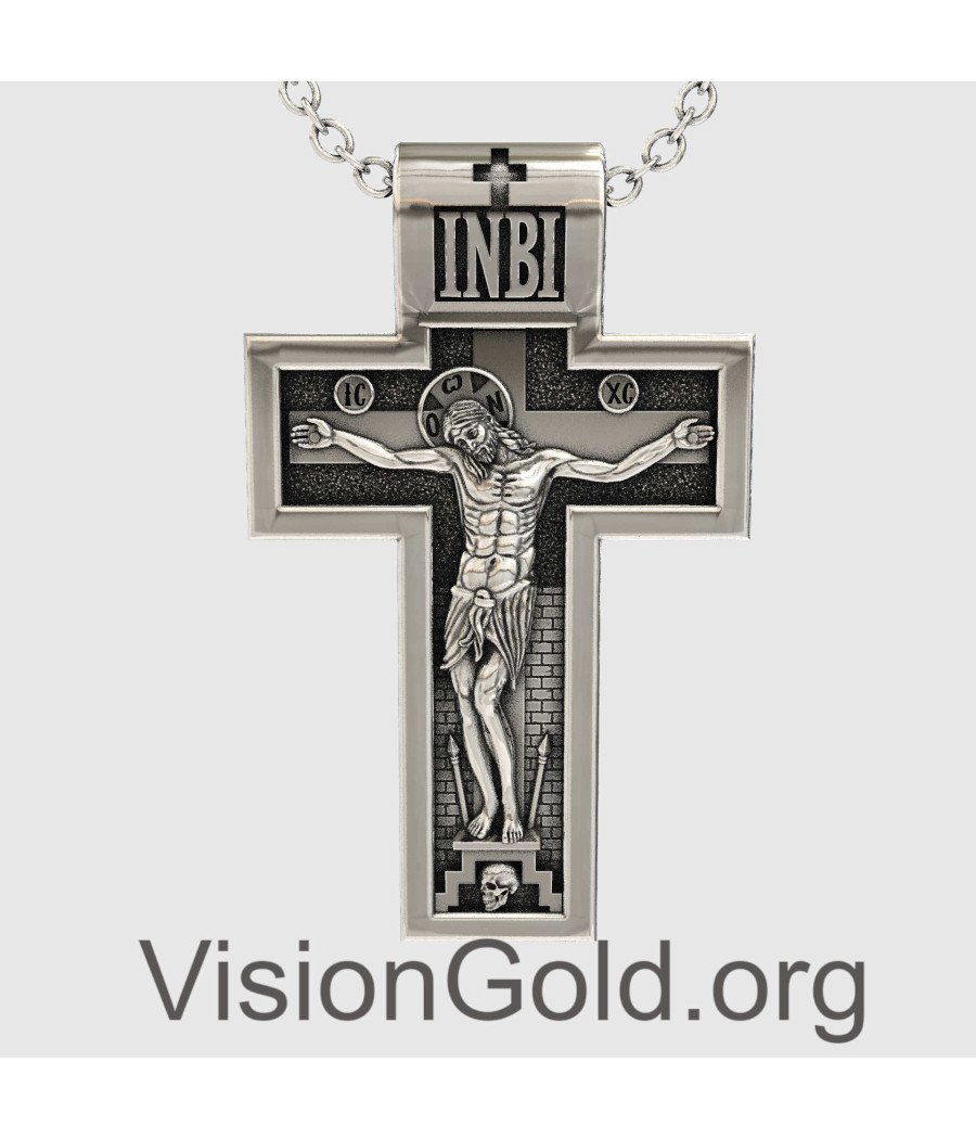 Ανδρικός Ασημένιος Σταυρός Με Τον Εσταυρωμένο Και Τον Αρχάγγελο