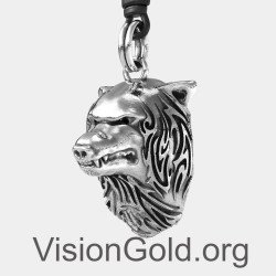 Silver Wolf Head Necklace Pendant 0096