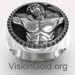 Premium Herrenring mit Jesus Christus - Christlicher Ring 0826P