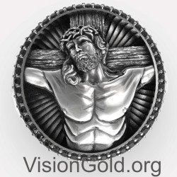 Premium Herrenring mit Jesus Christus - Christlicher Ring 0826P