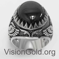 Anillo de piedras preciosas de ónix negro 0827