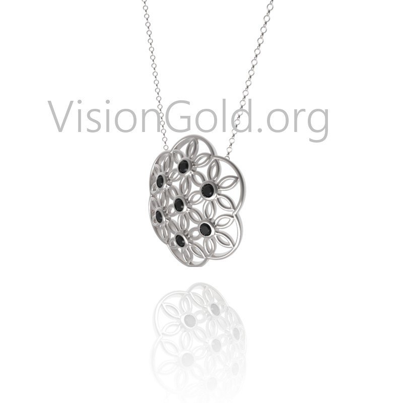 Rosette Necklace, Women's Silver Necklace, Silver Jewelry