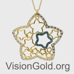 Elegant Star Necklace Pendant Yellow Gold 0149K