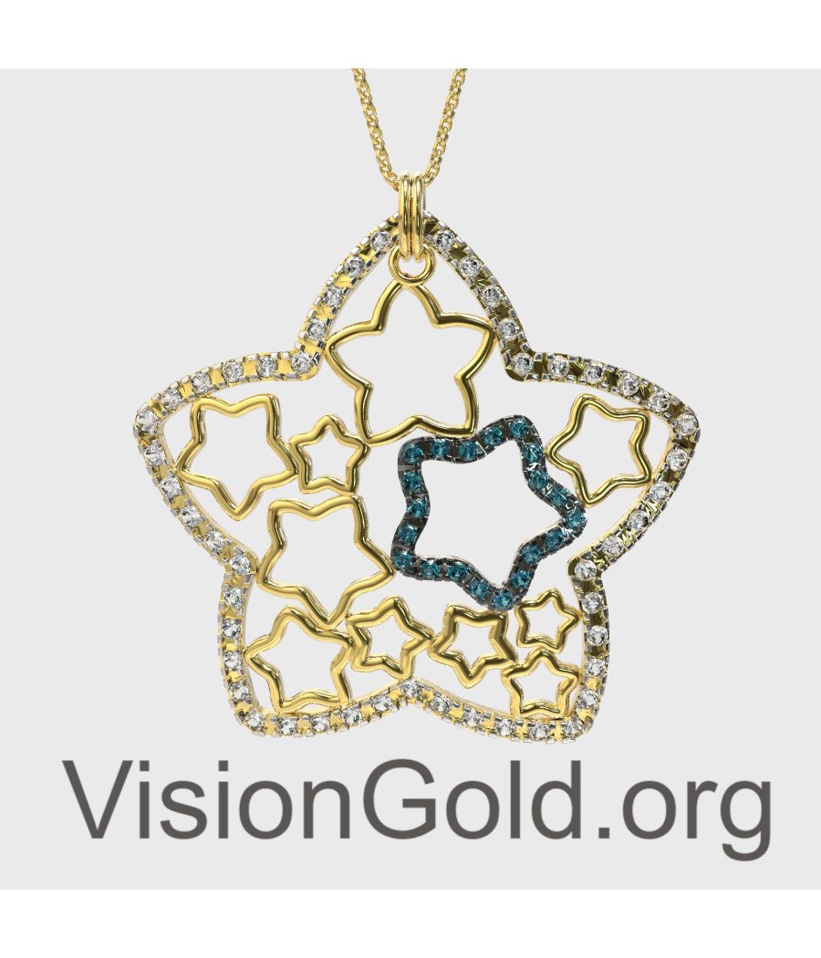 Elegant Star Necklace Pendant Yellow Gold 0149K