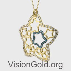 Elegant Star Necklace Pendant Yellow Gold 0149K