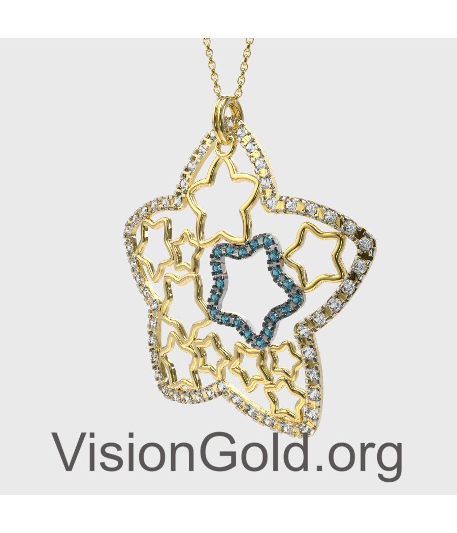 Elegant Star Necklace Pendant Yellow Gold 0149K