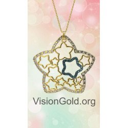 Elegant Star Necklace Pendant Yellow Gold 0149K