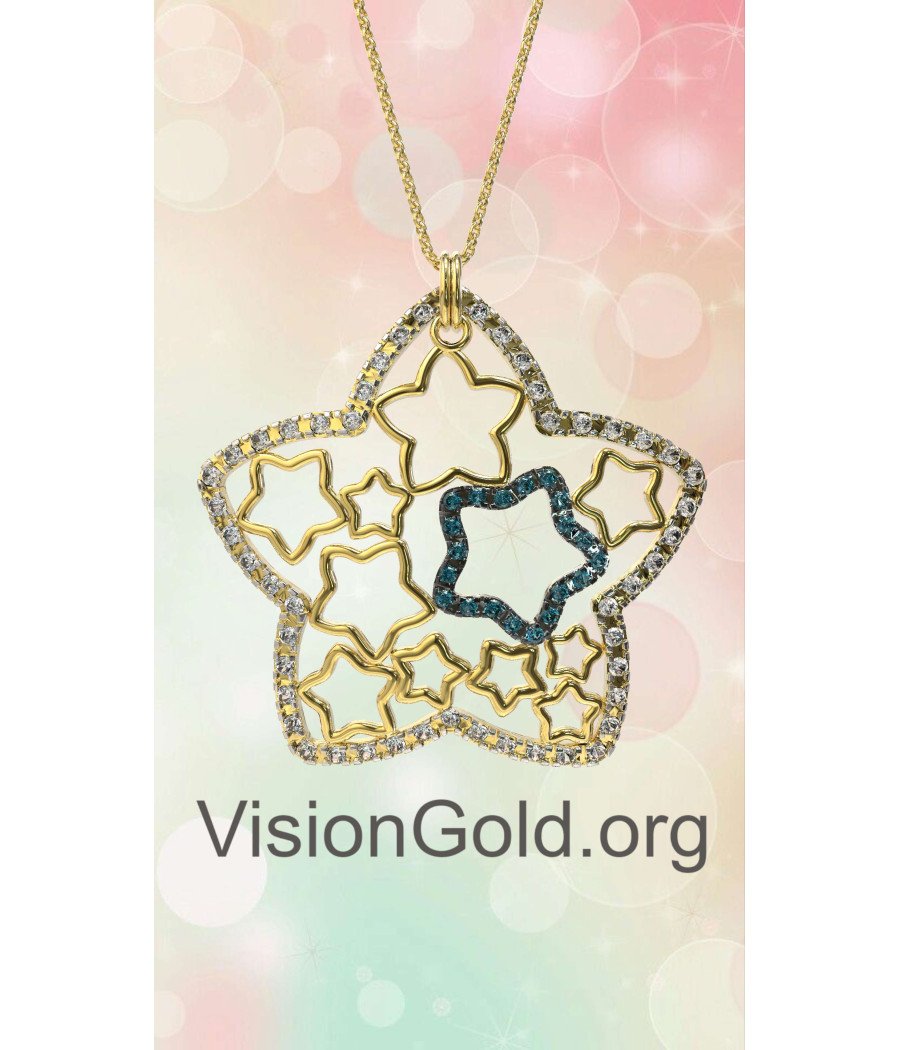 Elegant Star Necklace Pendant Yellow Gold 0149K