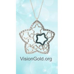 White Gold Silver Necklace With Stars 0149L