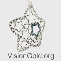 White Gold Silver Necklace With Stars 0149L