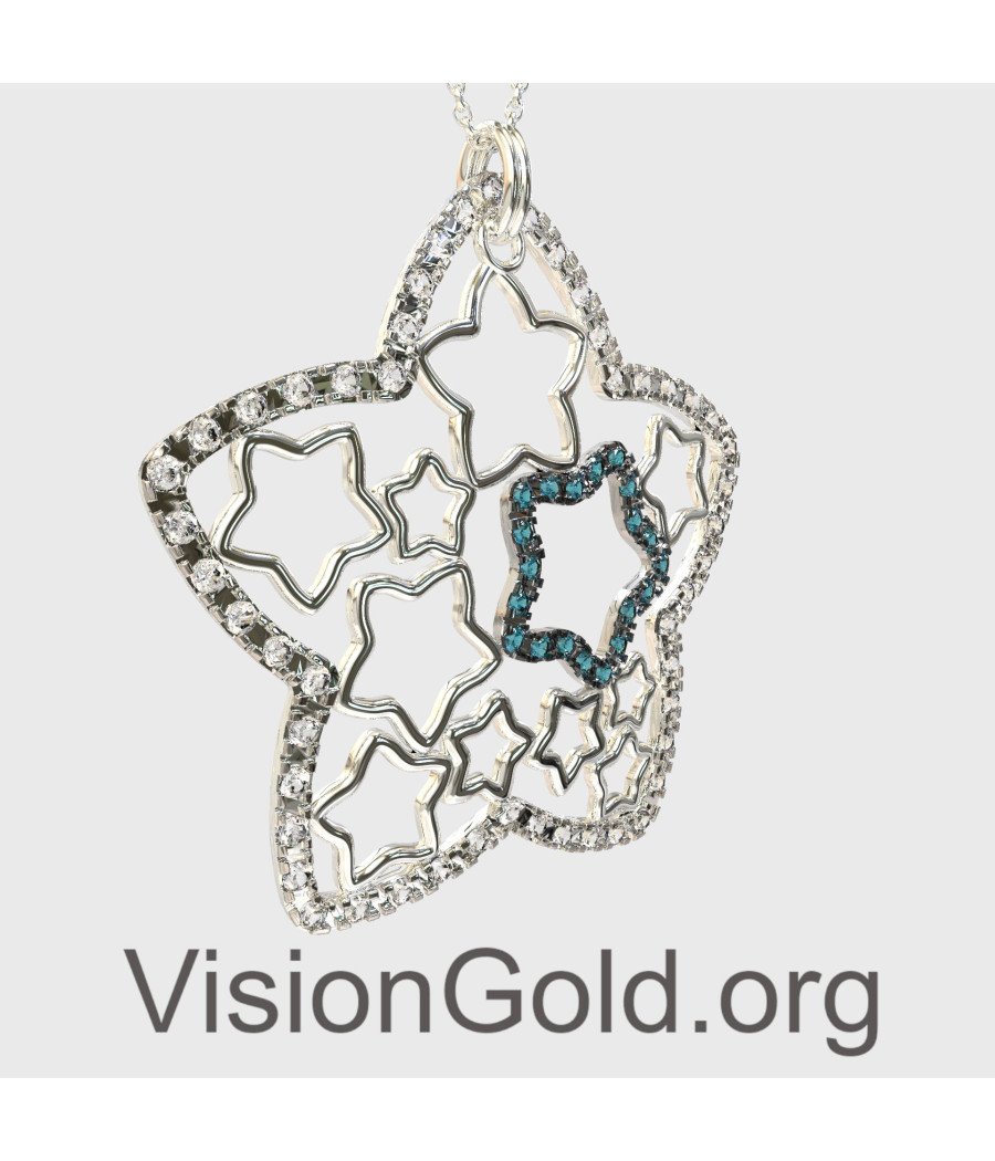 White Gold Silver Necklace With Stars 0149L