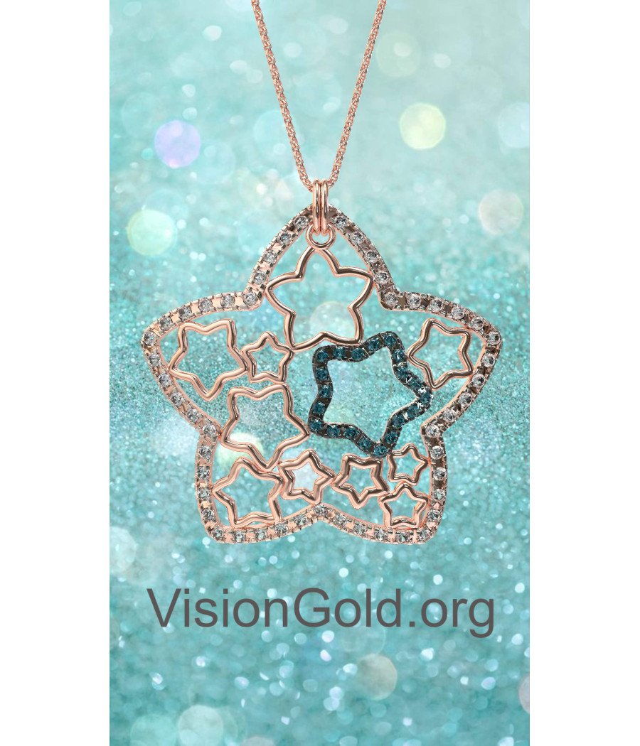 Unique Rose Gold Silver Star Necklace 0149R