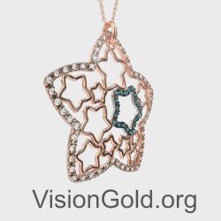 Unique Rose Gold Silver Star Necklace 0149R