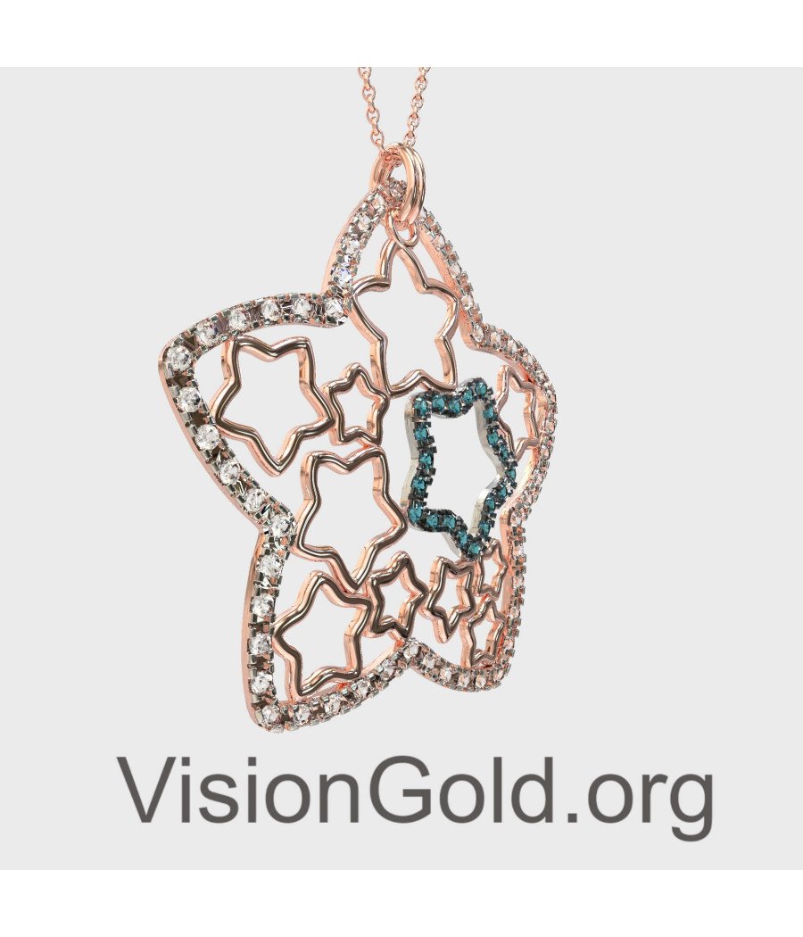 Unique Rose Gold Silver Star Necklace 0149R