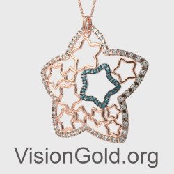 Unique Rose Gold Silver Star Necklace 0149R