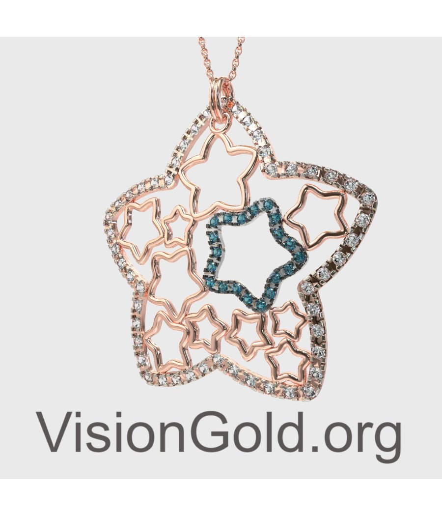 Unique Rose Gold Silver Star Necklace 0149R