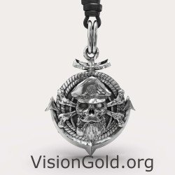 Anchor Skull Oxidized Silver Necklace 0398