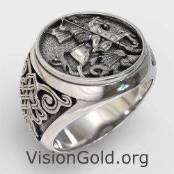 Мужское кольцо Святой Георгий Победоносец Серебро 925 Печатная