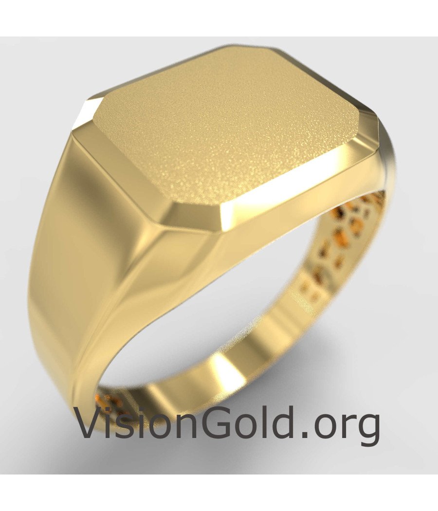 14K Solid Gold Signet Ring For Men 0837K