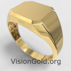 14K Solid Gold Signet Ring For Men 0837K