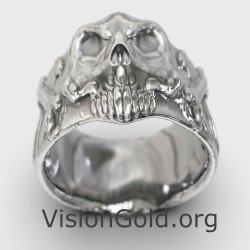 Silver Skull Pirate Band Ring For Men 0342