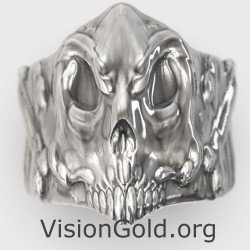 Χειροποιητο Ασημενιο 925 Ανδρικο Δαχτυλιδι Νεκροκεφαλη 0342