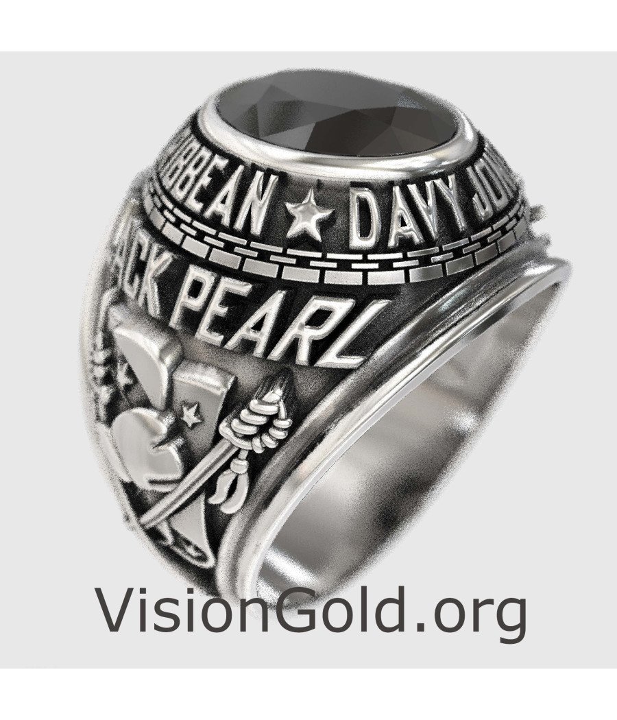 Anillo de plata Capitán Jack Sparrow de ónix negro 0333