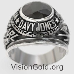 Anillo de plata Capitán Jack Sparrow de ónix negro 0333