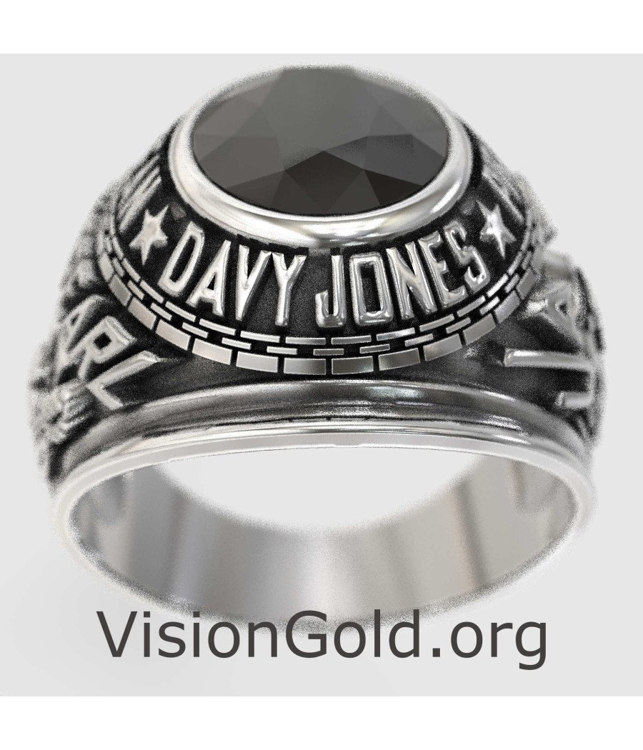 Black Onyx Captain Jack Sparrow Silver Ring 0333