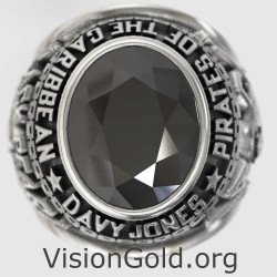 Black Onyx Captain Jack Sparrow Silver Ring 0333