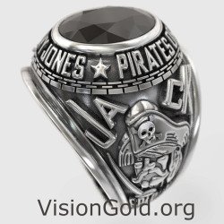 Anillo de plata Capitán Jack Sparrow de ónix negro 0333