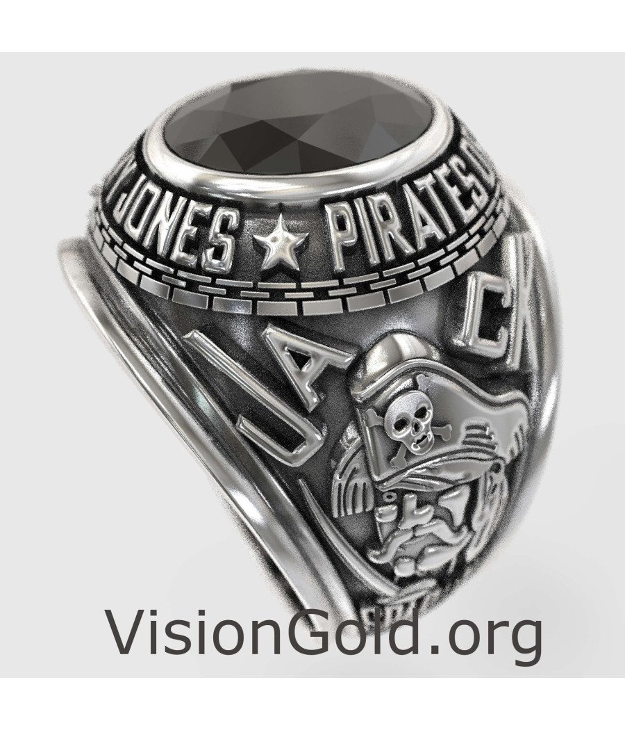 Anillo de plata Capitán Jack Sparrow de ónix negro 0333