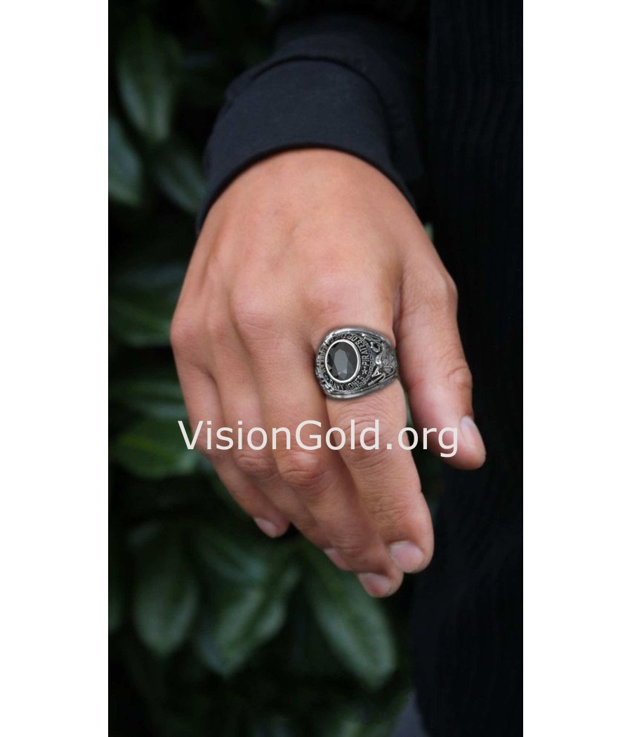 Anillo de plata Capitán Jack Sparrow de ónix negro 0333