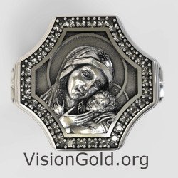 Anillo de plata para hombre de la Virgen María y Jesús