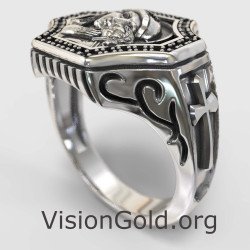 Anillo de plata para hombre de la Virgen María y Jesús