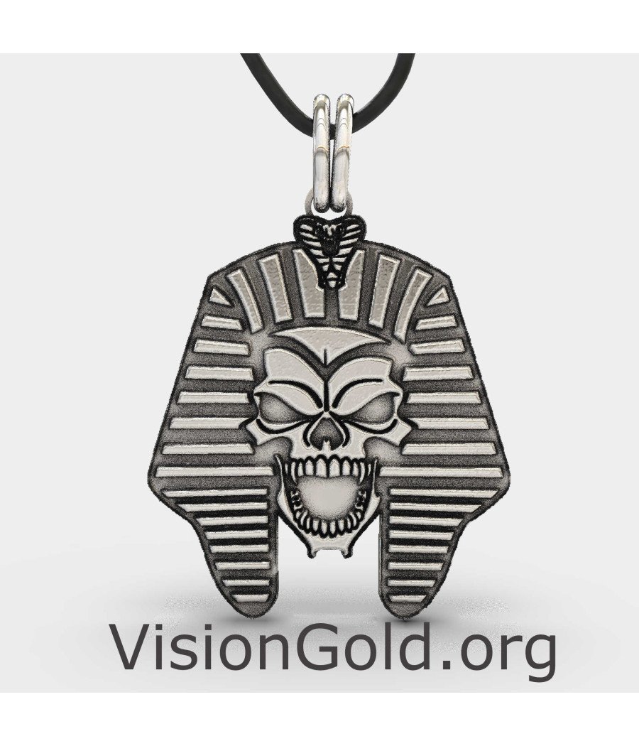 Silver Egyptian Skull Pendant Necklace 0094