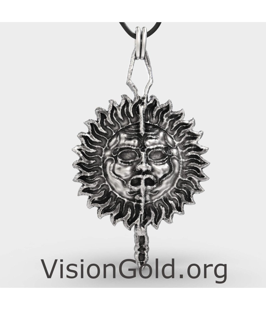 Silver Antiqued-Style Sun Men Pendant 0087