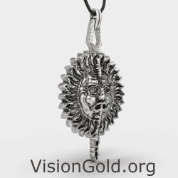 Silver Antiqued-Style Sun Men Pendant 0087