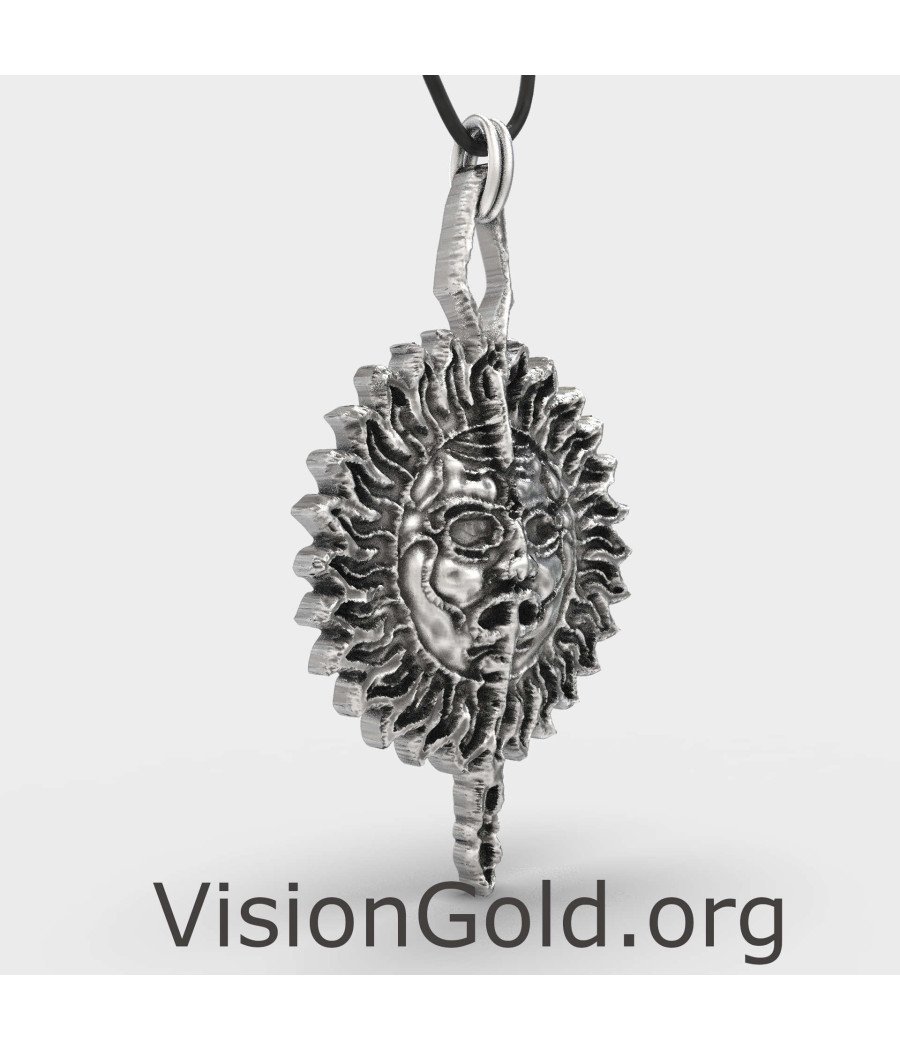 Silver Antiqued-Style Sun Men Pendant 0087