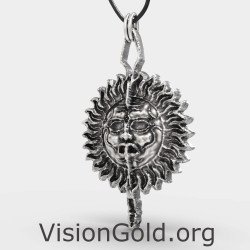 Silver Antiqued-Style Sun Men Pendant 0087