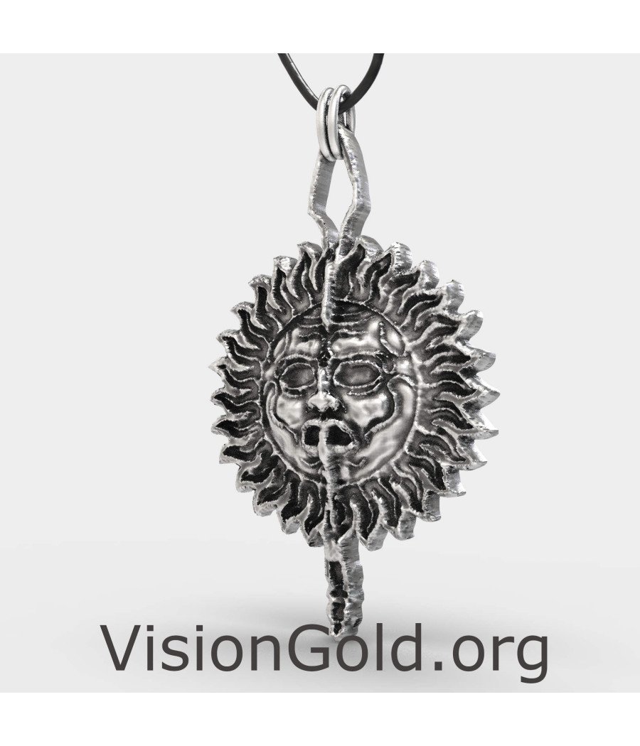 Silver Antiqued-Style Sun Men Pendant 0087