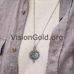 Silver Antiqued-Style Sun Men Pendant 0087