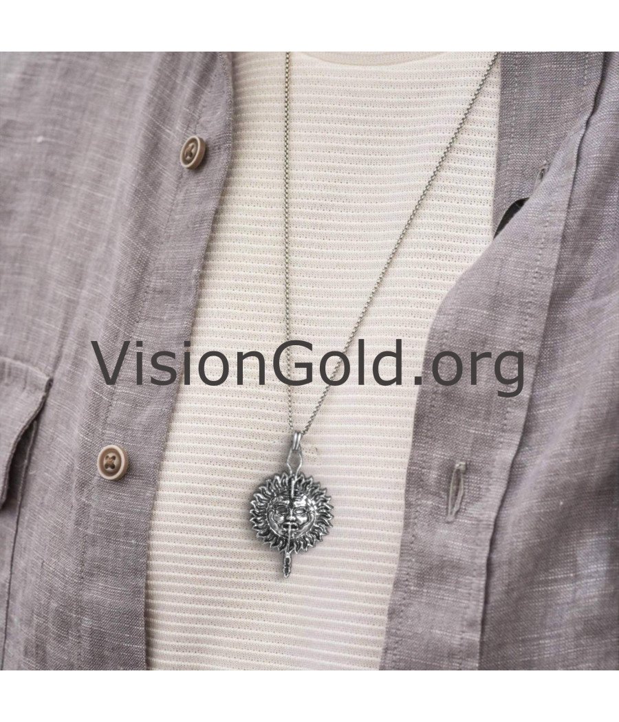 Silver Antiqued-Style Sun Men Pendant 0087